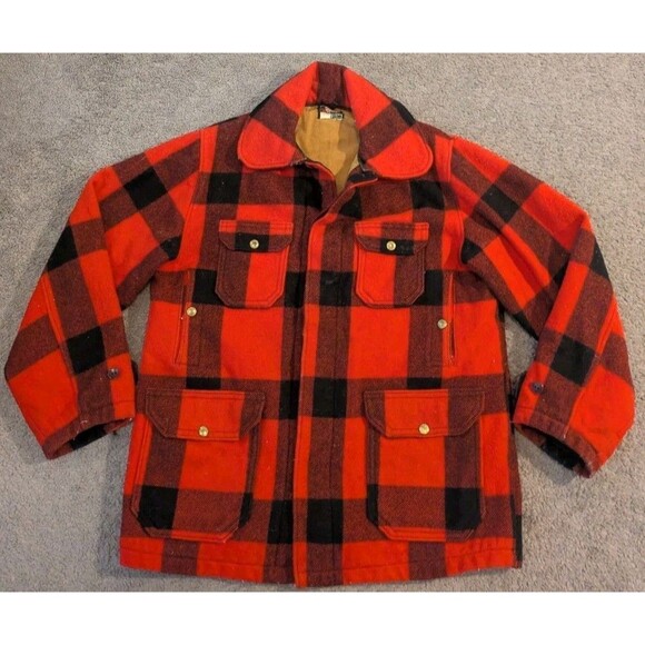 Vintage 1950's Woolrich Mackinaw Red Buffalo Plaid Wool Jacket Men's 42 - Picture 1 of 8